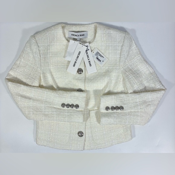 Veronica Beard Nathan Cotton Blend Tweed Jacket Blazer White 4 NWT - Picture 15 of 16